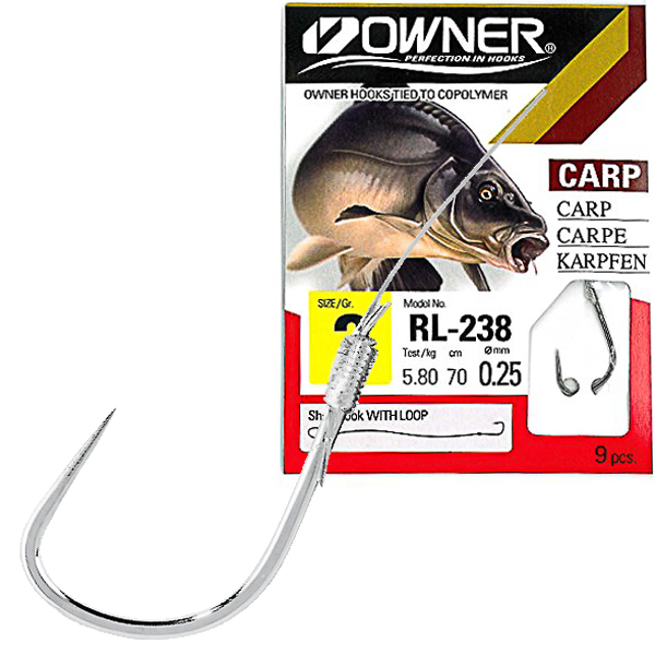 Kabliukai su pavadėliu Owner Carp RL-238