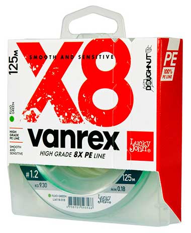 Valas pintas Lucky John Vanrex X8 Fluo Green 125m