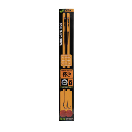 Kabliukas su pavadėliu Fox Wide Gape 20LB Camotex #8