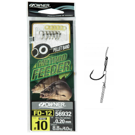 Kabliukai su pavadėliu Owner Method Feeder FD-12 Pellet Band 