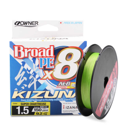 Valas pintas Owner Broad Pe X8 Kizuna Super Chartreuse 135m