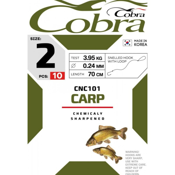 Kabliukai su pavadėliu Cobra Carp 70cm