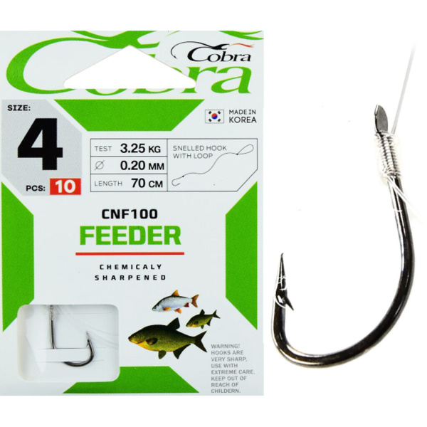 Kabliukai su pavadėliu Cobra Feeder 70cm, 0,20mm, #4