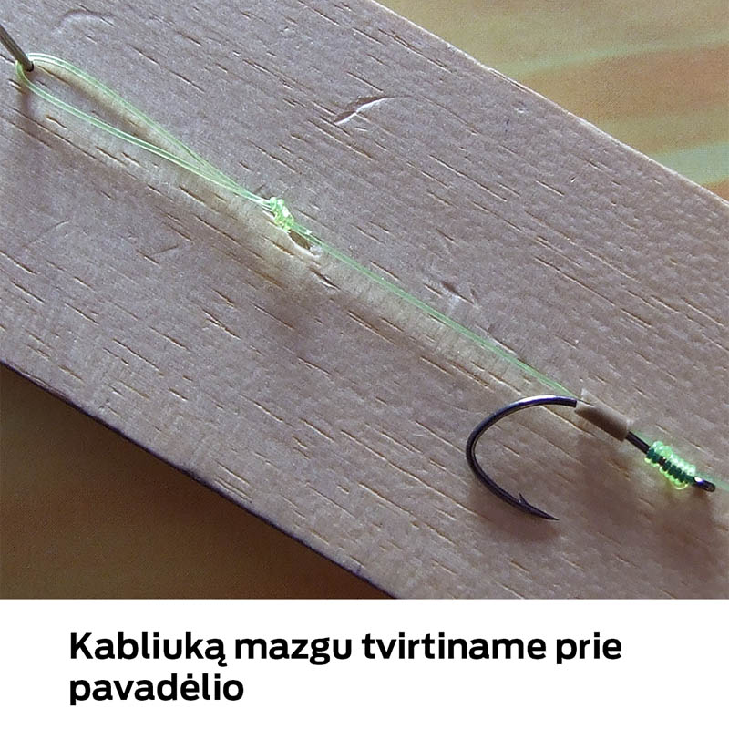 Kabliuką mazgu tvirtiname prie pavadėlio Sistemos montavimas