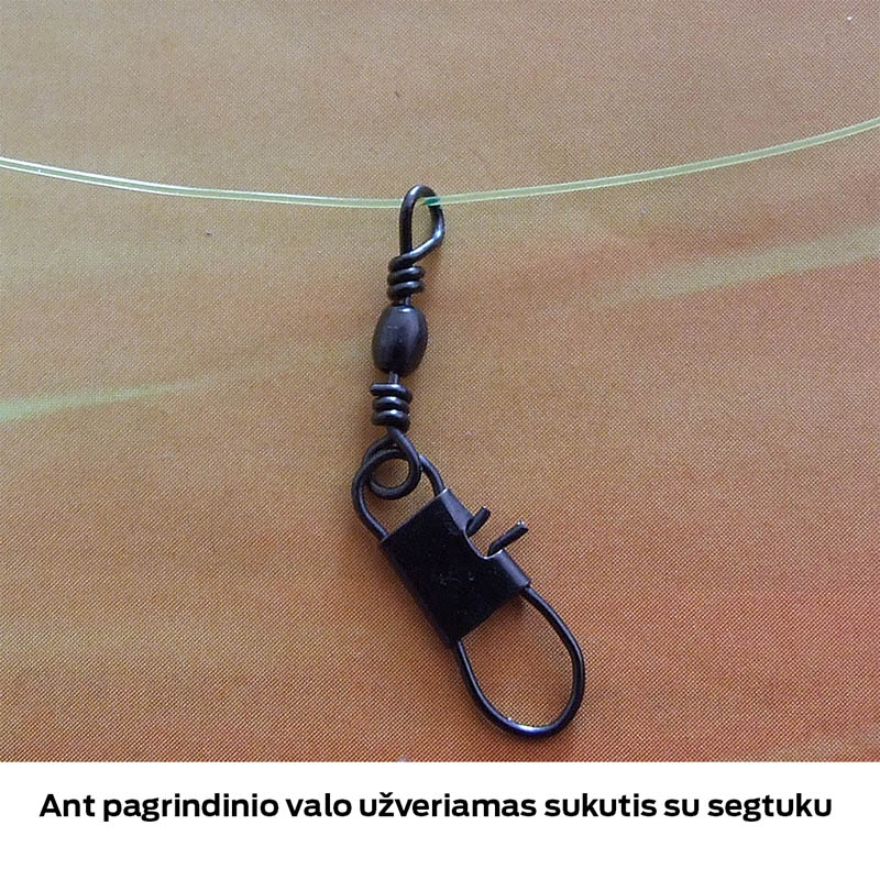 Ant pagrindinio valo užveriamas sukutis su segtuku Sistemos montavimas