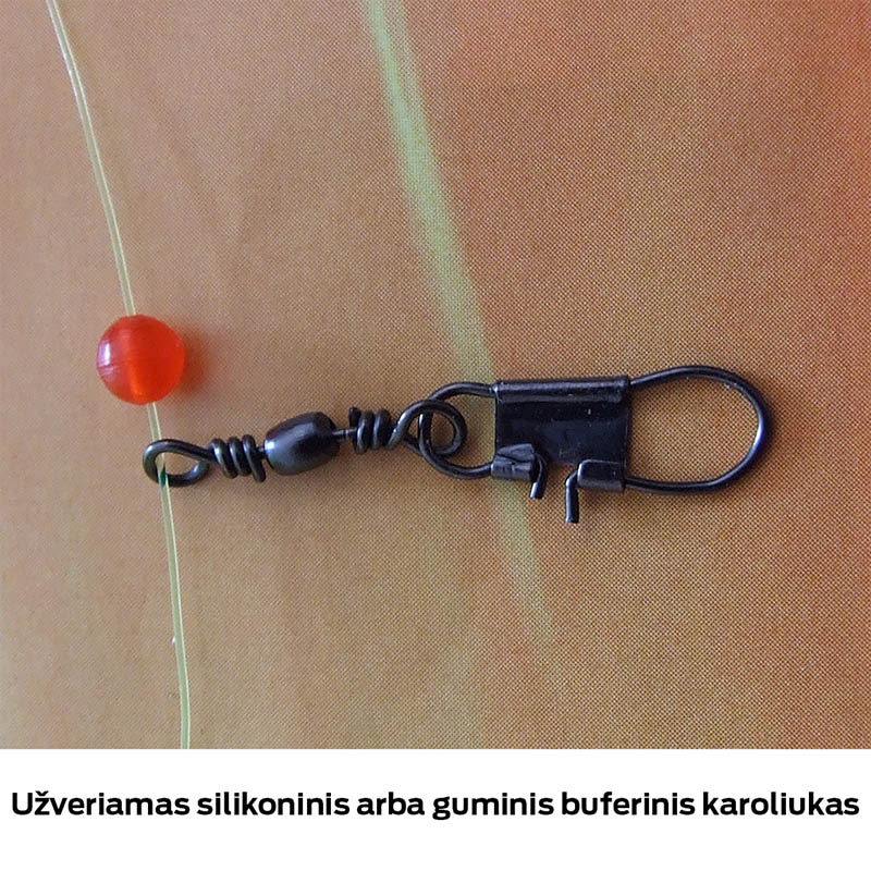 Užveriamas silikoninis arba guminis buferinis karoliukas Sistemos montavimas