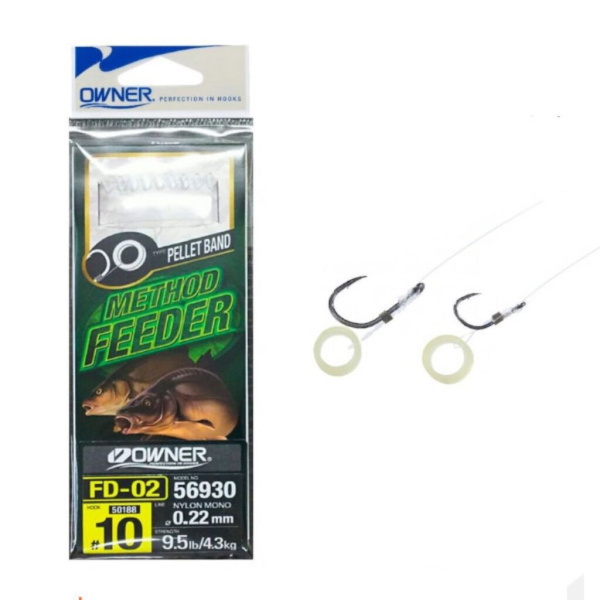 Kabliukai su pavadėliu Owner Method Feeder FD-12 Pellet Band  Kabliukai su pavadėliu Owner Method Feeder FD-12 Pellet Band